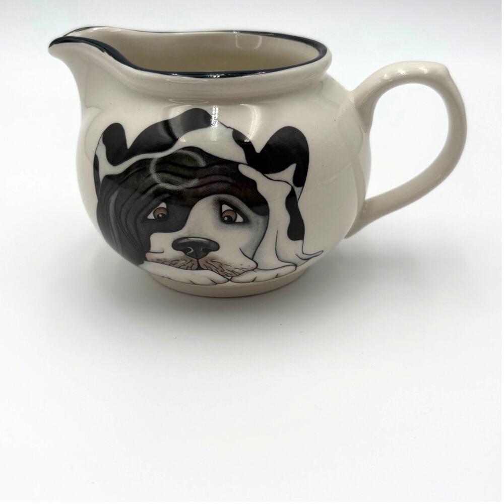 Vintage Arthur Wood Dog Creamer Jug Ceramic Black White Novelty Pitcher England